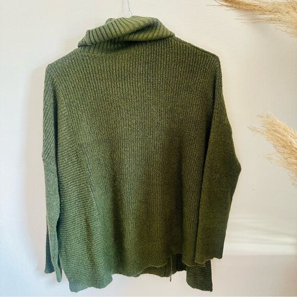 FADED GLORY Olive Green Side Zip Asymmetrical Knit Turtleneck Cowl Sweater M - Picture 6 of 11